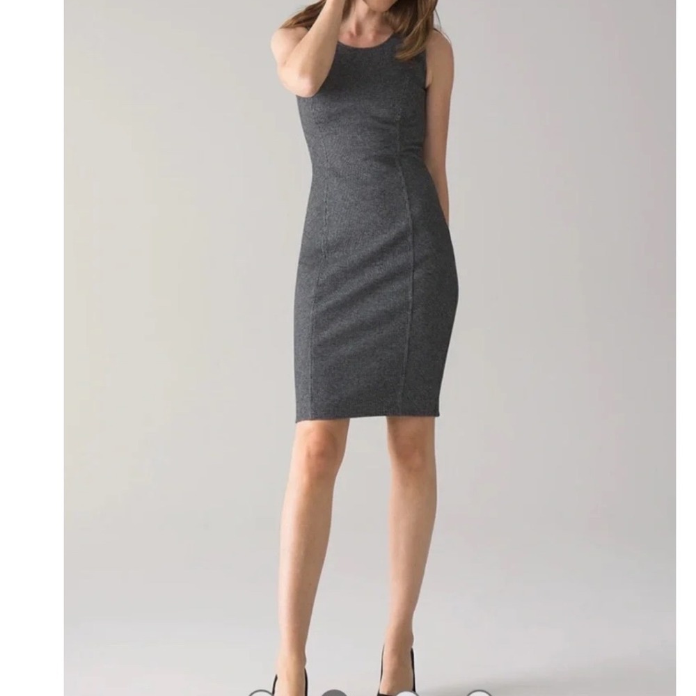 White House Black Market Grey Houndstooth Sheath Dress‎ Full Back Zip Size 10